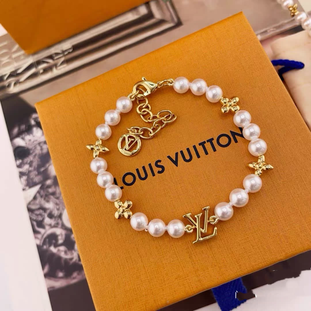 Louis Vuitton Pearl & Gold Bracelet and Necklace Set